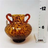 Lg  Amber Glass Handled Vase