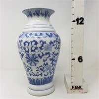 Blue & White Oriental Style Vase 13"