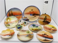(11) Hand Painted Dishes w/ Bird Pitcher-Nippon