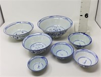 7pc Blue & White Oriental Nesting Bowl Set