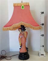 Oriental Lady Plaster Lamp w/ Shade