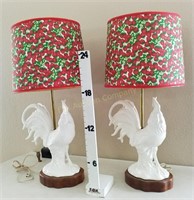 Pair of Ceramic Rooster Lamps