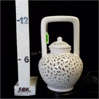 Asian Ceramic Pot Lamp w/ Cutwork Design