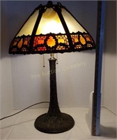 Slag Glass & Brass Shaded Lamp-Only one pull