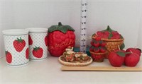 Strawberry Covered Dishes, Tea Set, Candles, Cups