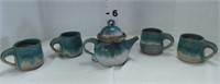 Pottery Tea Pot w/4 Cups