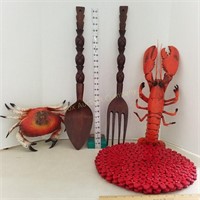 Hanging Spoon/Fork, 4 Placemats, Lobster & Crab