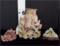 Carved Soapstone Vase & Incense Burners