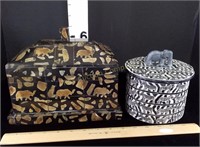 Elephant Wood Box & Stoneware Dish