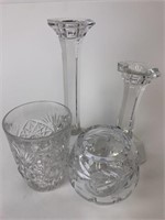 Vintage Crystal Lot Candlesticks Glass & Votive