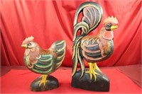 Wooden Chickens: Hen & Rooster 2pc lot
