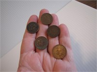 5 Indian Head Pennies 1887-1899-1905-2/1907
