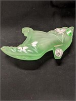 Fenton Hand Signed, Painted Glass Collector Shoe