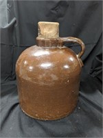 8.5" Brown Jug with Handle and Wooden Stopper