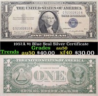 1957A $1 Blue Seal Silver Certificate Grades AU, A