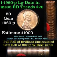 Uncirculated Lincoln 1c roll, 1960-p Large Date 50