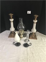 Brass & Ceramic Candlesticks, Vase, ++