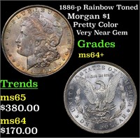1886-p Rainbow Toned Morgan $1 Grades Choice+ Unc