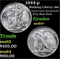 1944-p Walking Liberty 50c Grades Choice+ Unc