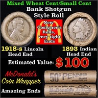 Mixed small cents 1c orig shotgun roll, 1918-s Whe