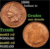 1896 Indian 1c Grades Unc Details