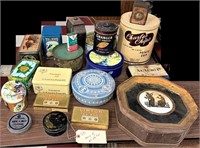 20 vintage tins advertising tobacco chocolate tea