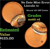 No Date Mint Error Lincoln 1c Grades Unc RD