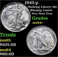 1943-p Walking Liberty 50c Grades Choice+ Unc