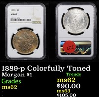 1889-p Colorfully Toned Morgan $1 Graded ms62