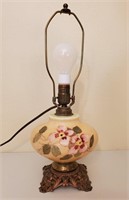 Antique Hand Painted Glass Font Oil Lamp