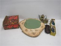 Oriental Lot, Tray 2 Teapots, woodenbox