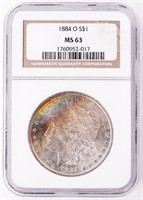 Coin 1884-O Morgan Silver Dollar - NGC MS63
