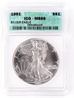 Coin 1991 United States Silver Eagle - ICG MS69