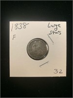 Seated Dime - 1838 with Large Stars (F)