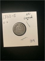 Seated Dime - 1860- S (VG) No Legend