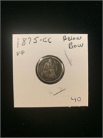 Seated Dime - 1875- CC (VG) Below Bow