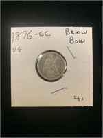 Seated Dime - 1876- CC (VG) Below Bow