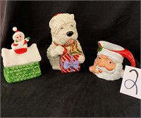 Christmas cookie jars and Santa pitcher