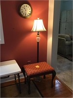 Stool, Floor Lamp, & Clock