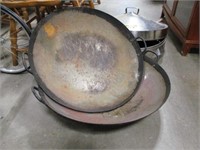 2 woks & stainless steamer w/ cover
