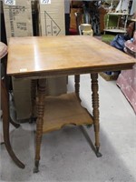 Antique square lamp table w/ turned legs