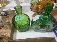 Pair Green Glass Decanters