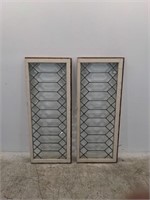 Pair of antique beveled leaded glass windows