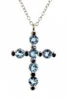 Genuine 1.00 ct Blue Topaz Cross Necklace