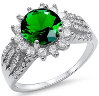 Beautiful Round Emerald & White Topaz Flower Ring