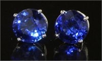 14K Gold 3.80 ct Round Cut Sapphire Stud Earrings