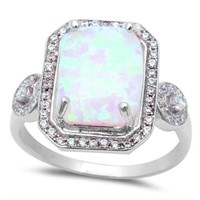 Large Radiant Cut White Opal Designer Ring