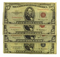 Collection (4) 1953 Red Seal $ United States Notes