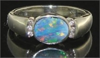 14kt Gold Natural Black Opal & Diamond Ring