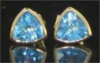 14kt Gold Bezel Set Blue Topaz Earrings